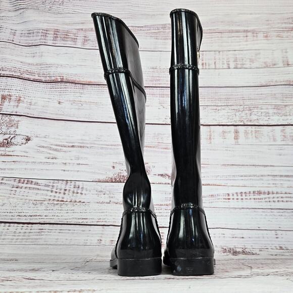 Michael KORS Rain Boots Iconic Logo Charm Sz 7 Pull on Rubber Waterproof Outdoor - Picture 5 of 9